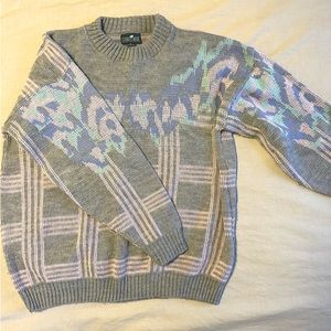 Vintage sweater pink, purple and teal hearts grandma core - M